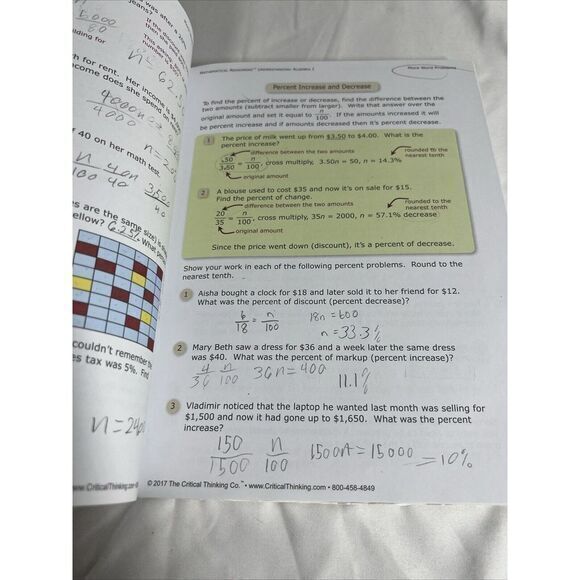 Critical Thinking Co. Understanding Algebra‎ 1 Mathematical Reasoning Workbook - Picture 10 of 10
